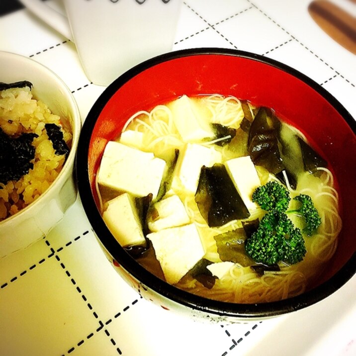 ♡体調不良に豆腐&ワカメ味噌汁煮麺♡